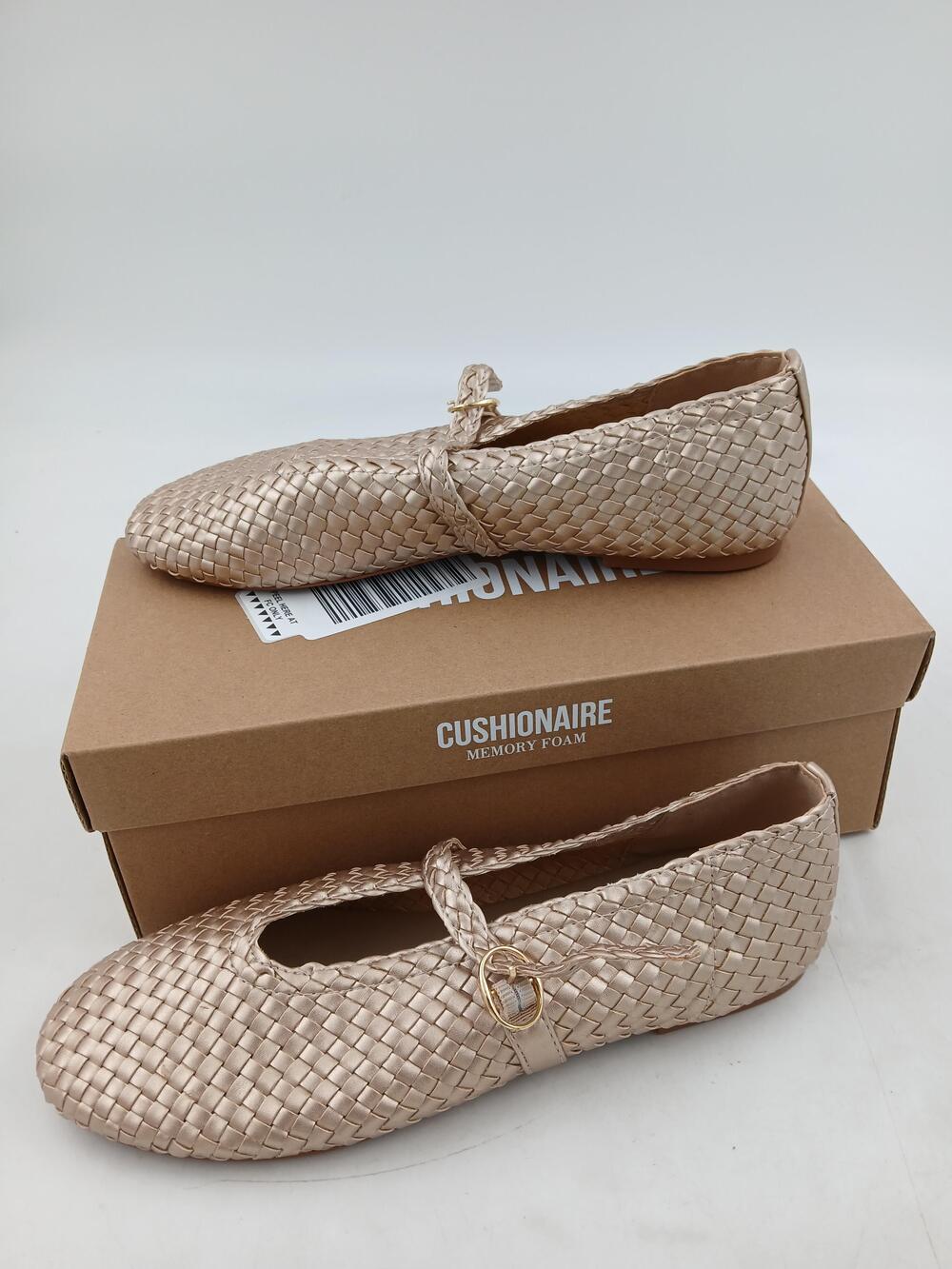 Cushionaire Bistro Shoes Womens Size 8.5 Gold Mary Jane Flats Woven Memory Foam